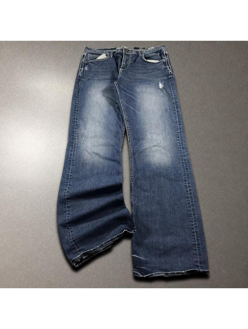 Men’s BKE Buckle Tyler Distressed Blue Bootcut Jeans - Fits 34x33!